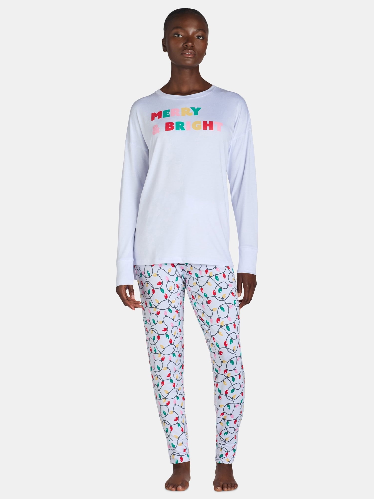 Jaclyn Women's and Women's Plus Holiday Graphic Sleep Tee and Jogger Pants Pajama Set, 2-Piece, Sizes XS-3X