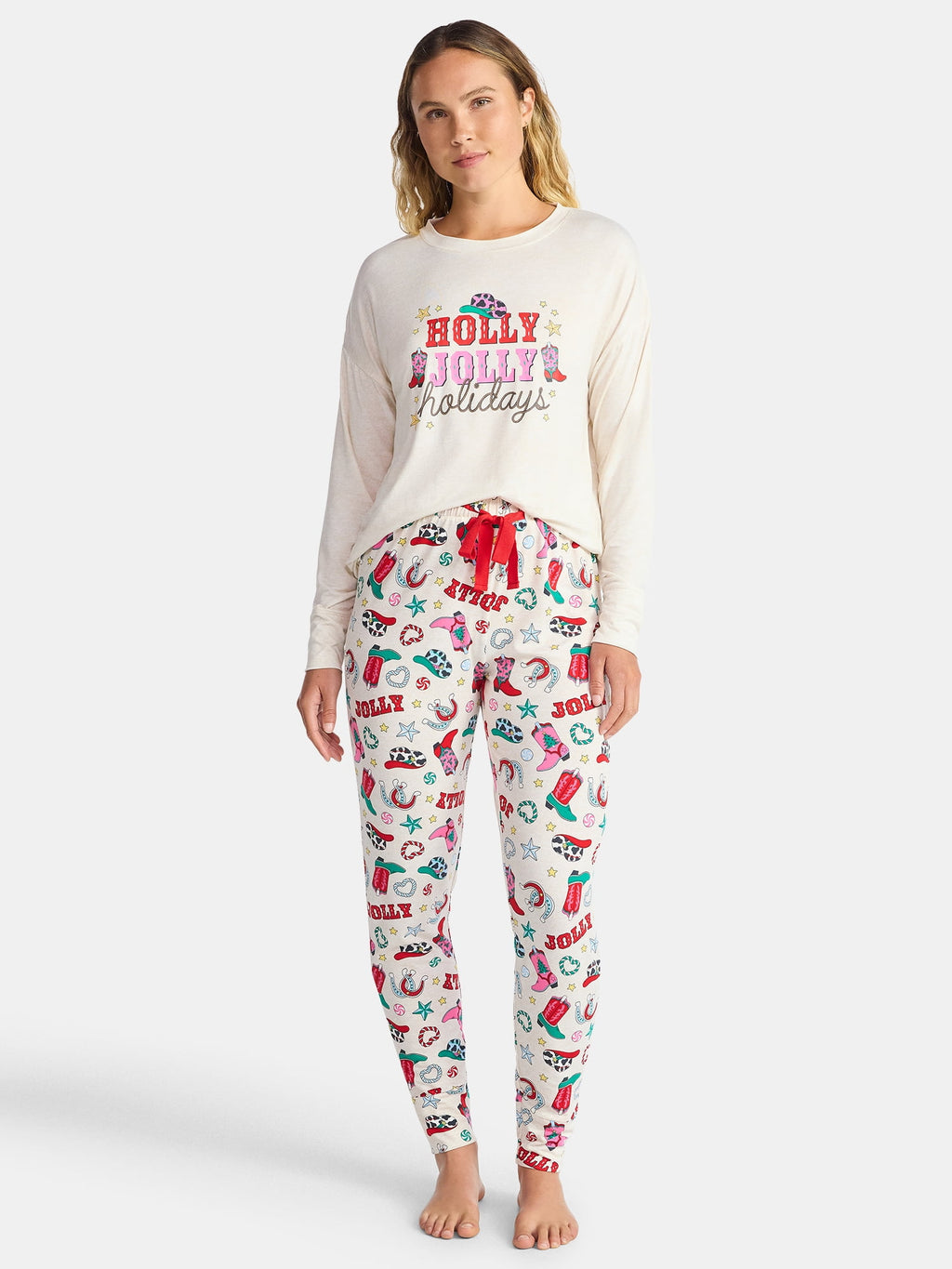 Jaclyn Women's and Women's Plus Holiday Graphic Sleep Tee and Jogger Pants Pajama Set, 2-Piece, Sizes XS-3X