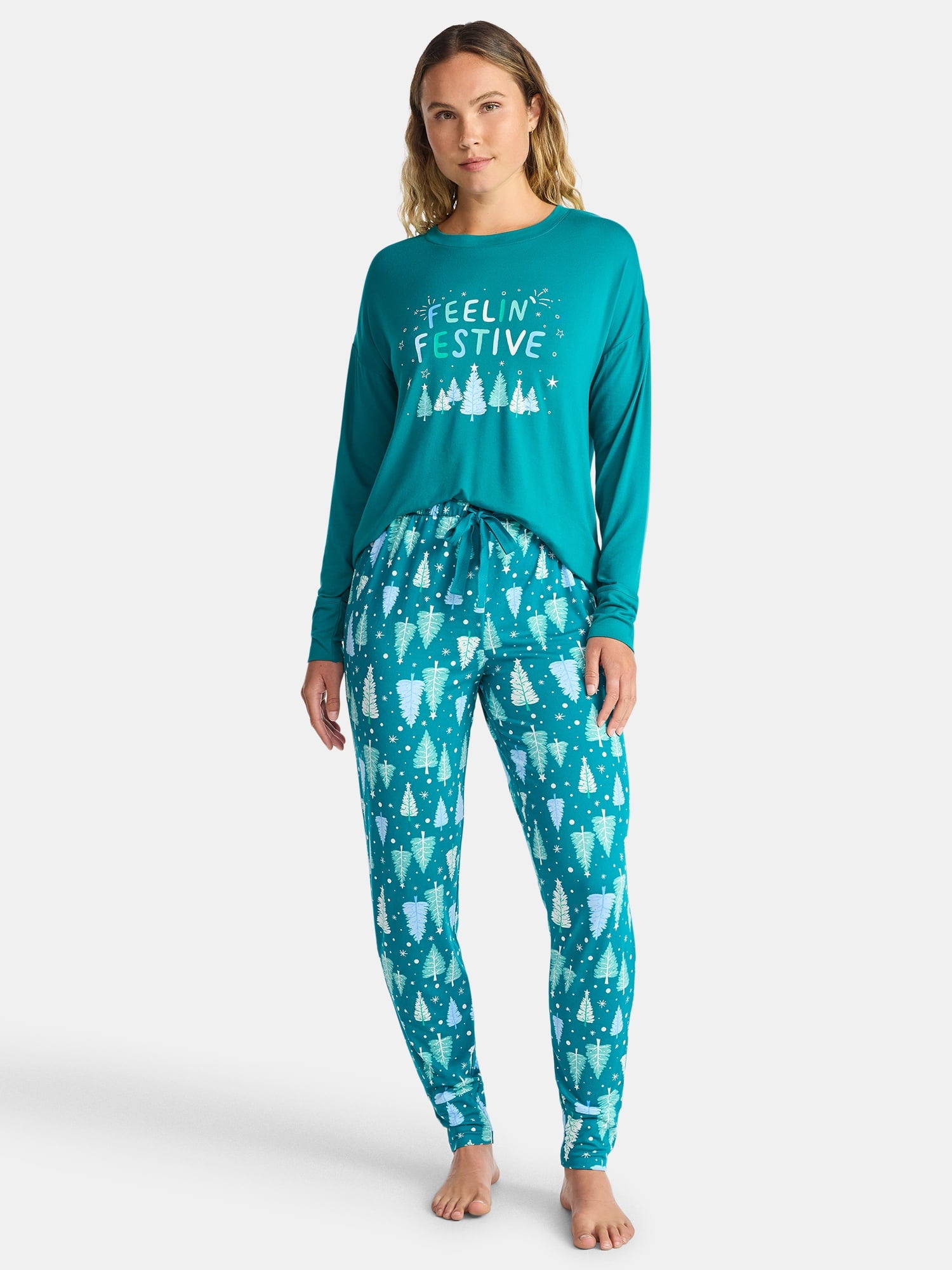 Jaclyn Women's and Women's Plus Holiday Graphic Sleep Tee and Jogger Pants Pajama Set, 2-Piece, Sizes XS-3X
