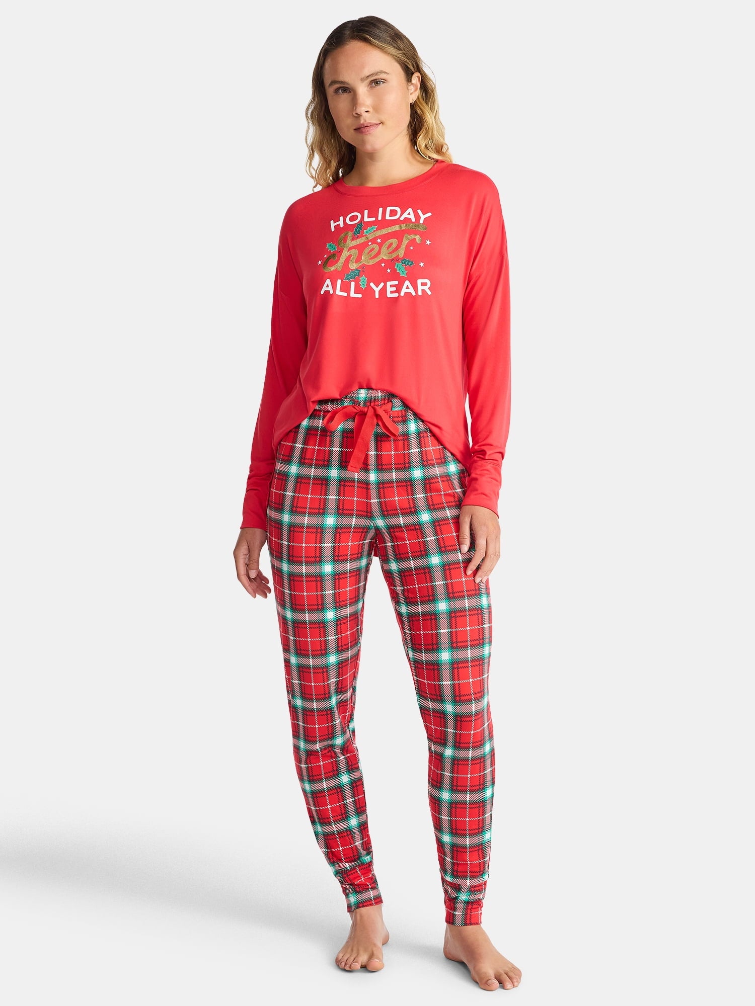 Jaclyn Women's and Women's Plus Holiday Graphic Sleep Tee and Jogger Pants Pajama Set, 2-Piece, Sizes XS-3X