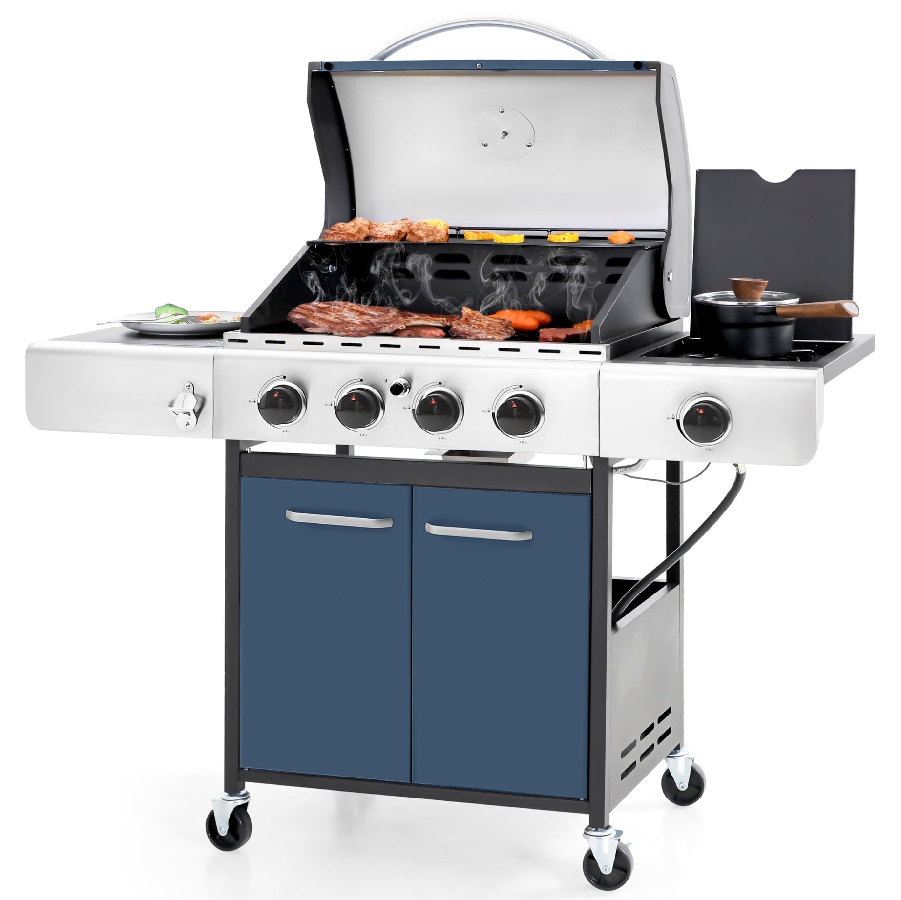 MF Studio 4 Burner Propane Gas Outdoor Grill with Side Burner Stainless Steel BBQ Grill