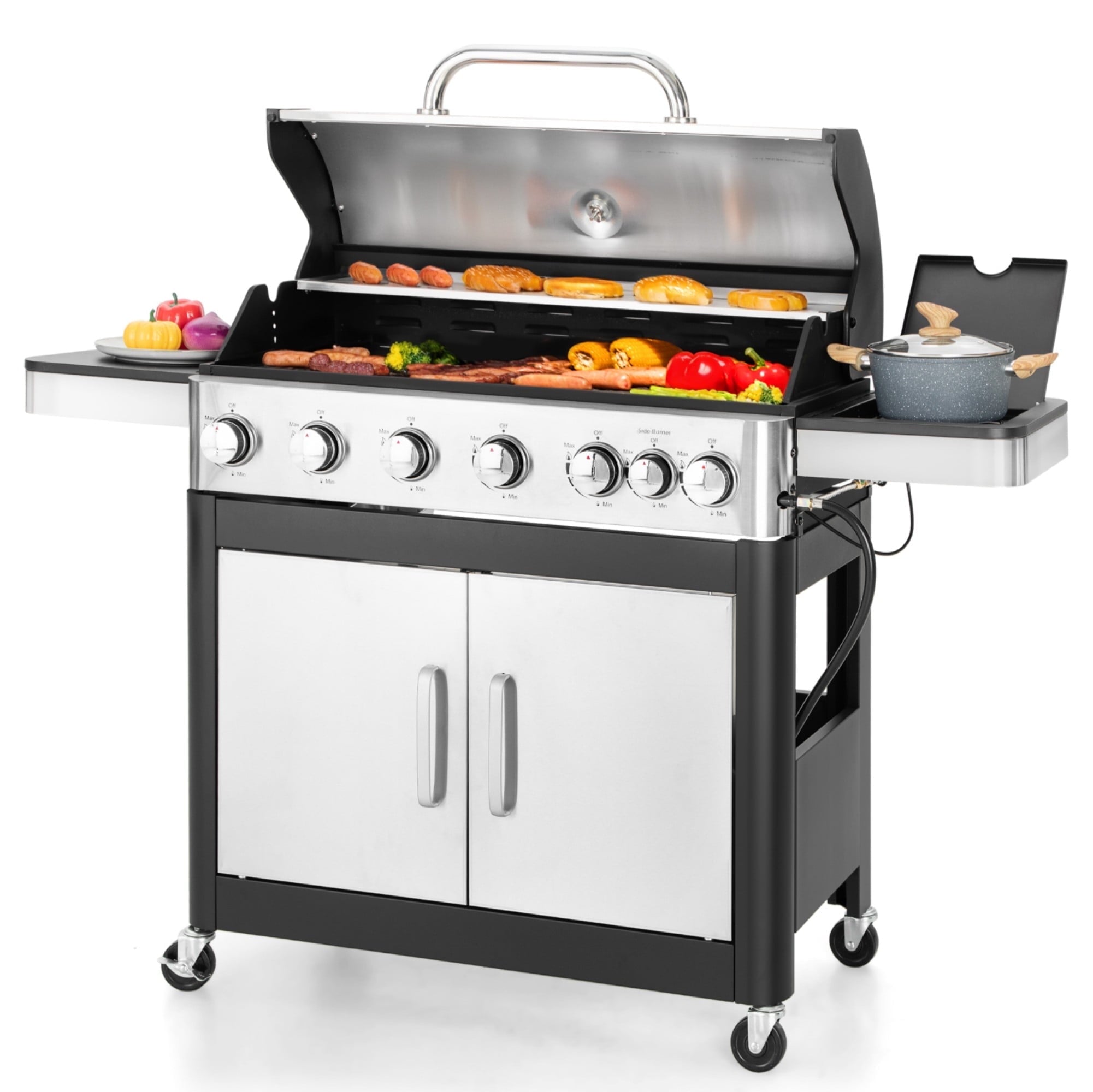 MF Studio 4 Burner Propane Gas Outdoor Grill with Side Burner Stainless Steel BBQ Grill