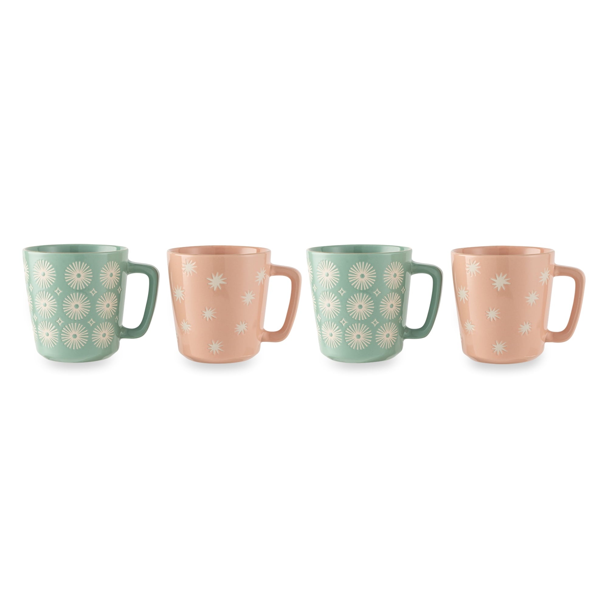 Thyme & Table 4 Pack Green Butterflies and Pink Flowers Mugs 19.6 fl oz, Soft Touch, Stoneware
