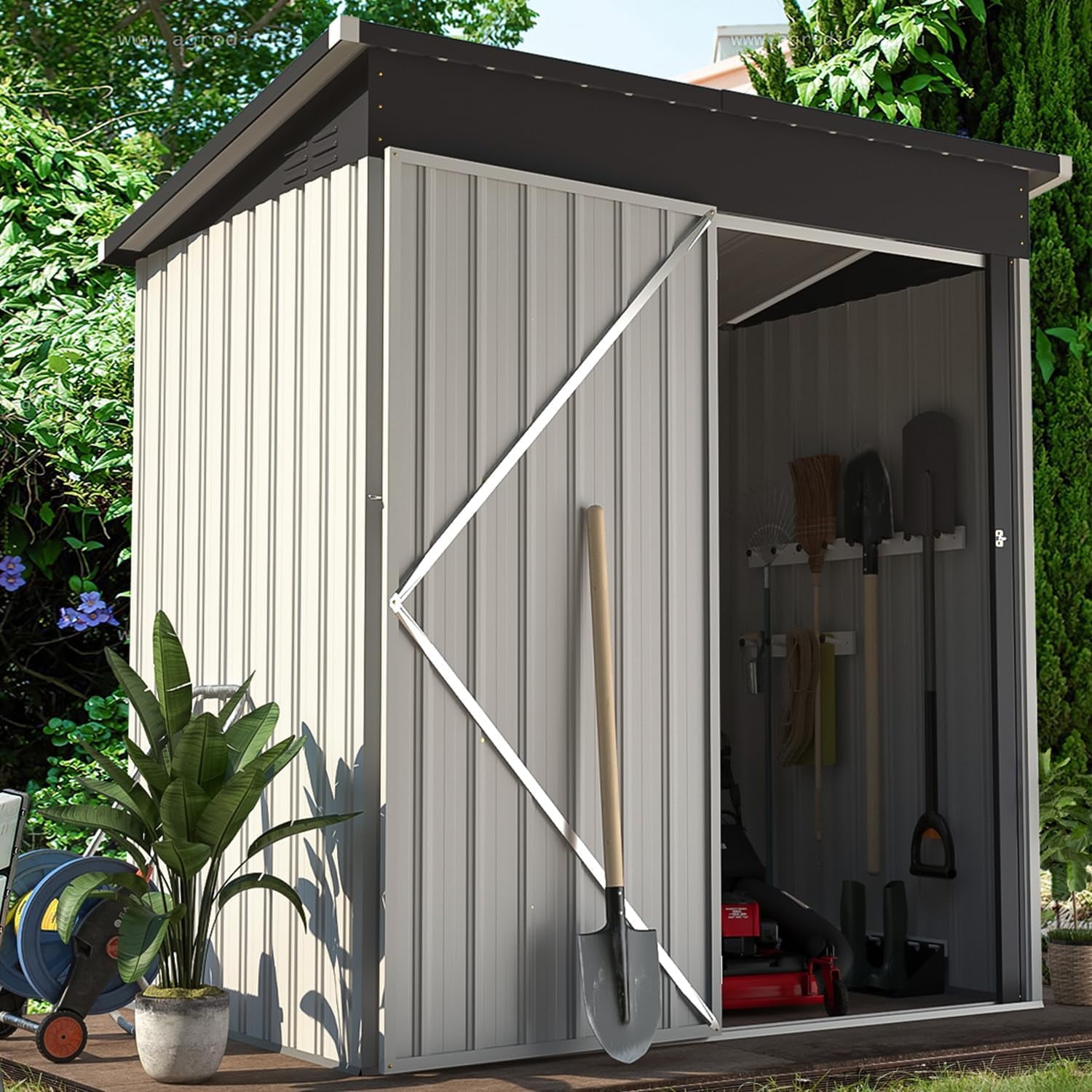YODOLLA 5 x 3 ft. Outdoor Metal Steel Storage Shed with Sliding Roof & Lockable Door for Backyard, Garden