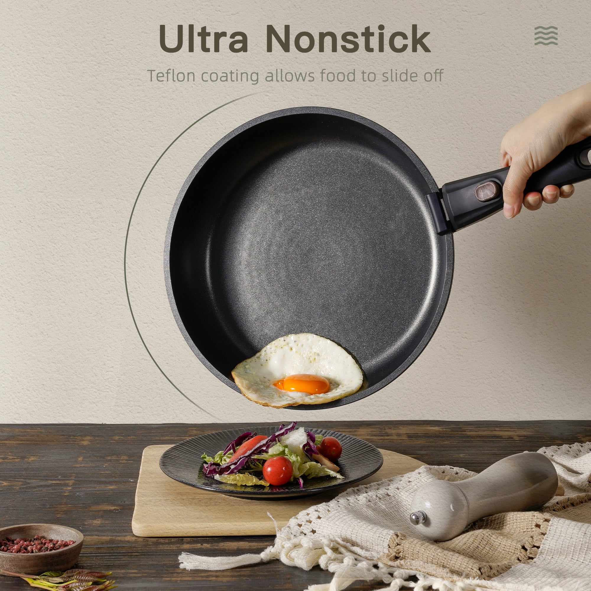 Astercook 20-Piece Pots and Pans Set, Nonstick Cookware Set with Detachable Handles, Oven & Dishwasher Safe, Induction Compatible, Stackable RV Kitchen Cooking Set, Black