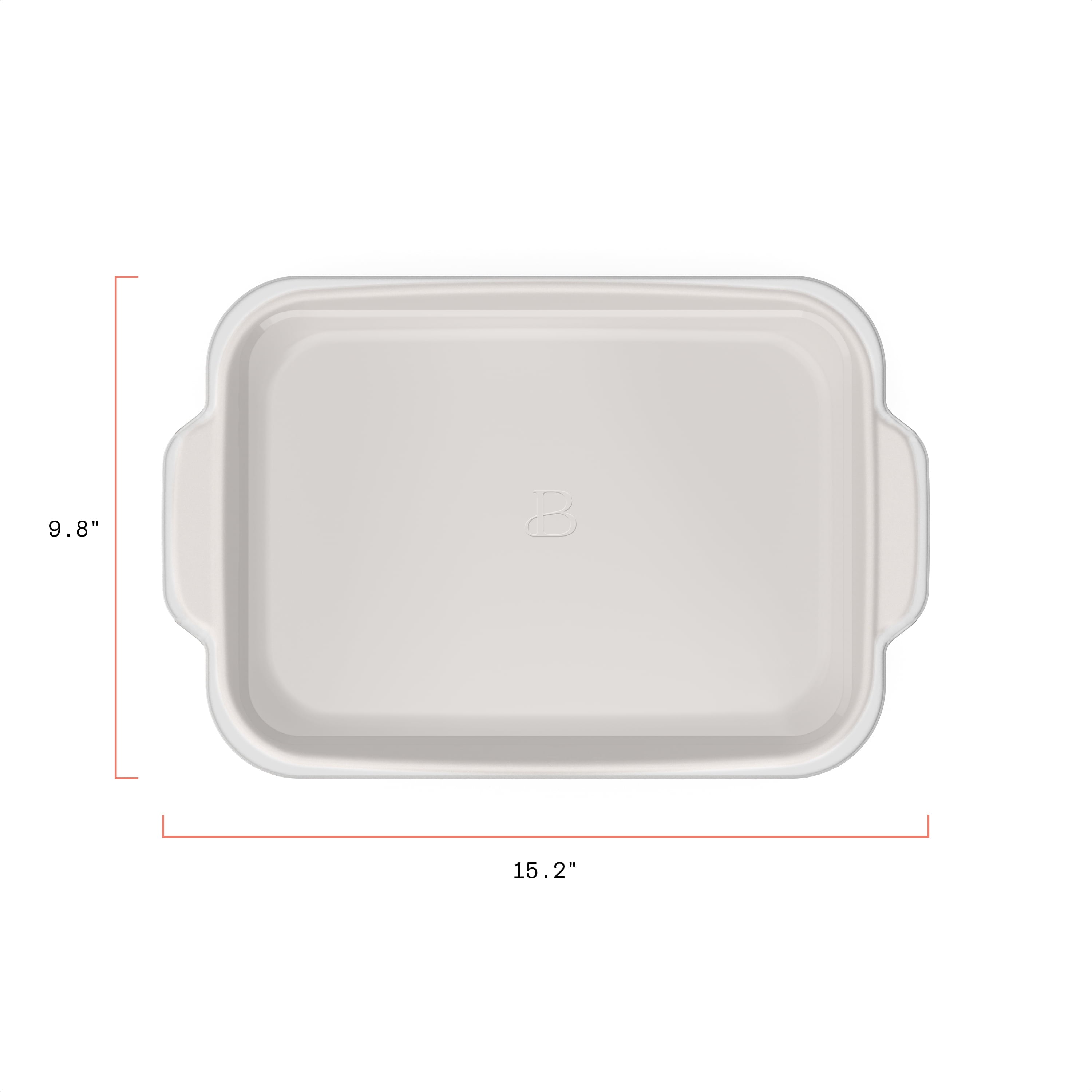 Beautiful 9”x 13” Stoneware Baker with Plastic Lid, Porcini Taupe by Drew Barrymore