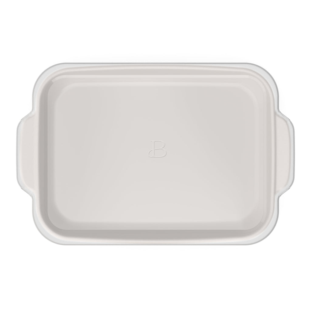 Beautiful 9”x 13” Stoneware Baker with Plastic Lid, Porcini Taupe by Drew Barrymore