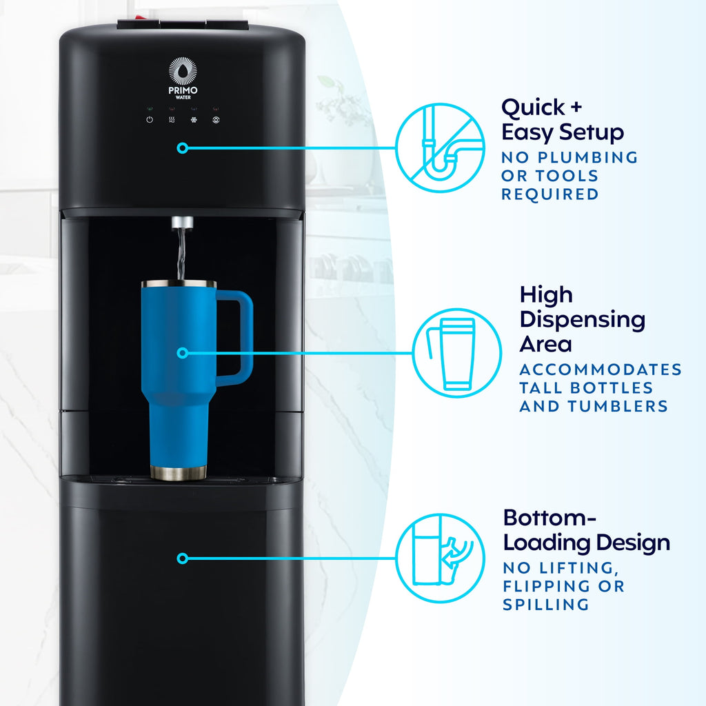 Primo Water® Black Bottom Load Classic Hot and Cold  2 Temp Water Dispenser with High Dispensing Area