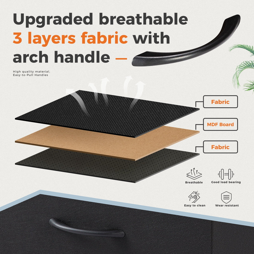 CONCETTA 4 Drawer Dresser, Wide Chest Drawers Nightstand Storage Tower Storage Fabric Dresser With Wood Top for Living Room, Bedroom, Closet, Black