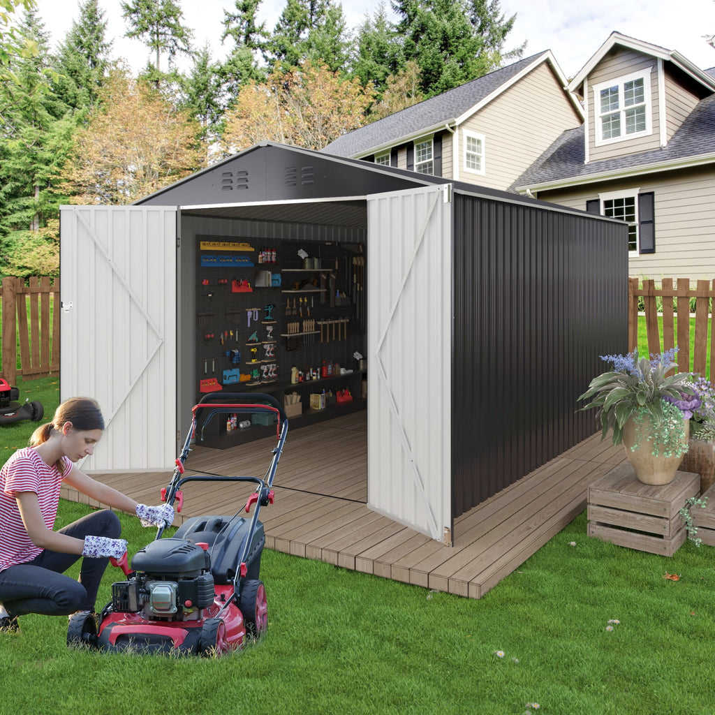 NETAJE 8'x12' Outdoor Metal Storage Shed with Upgraded Frame and Lockable Doors for Backyard, Garden, Lawn