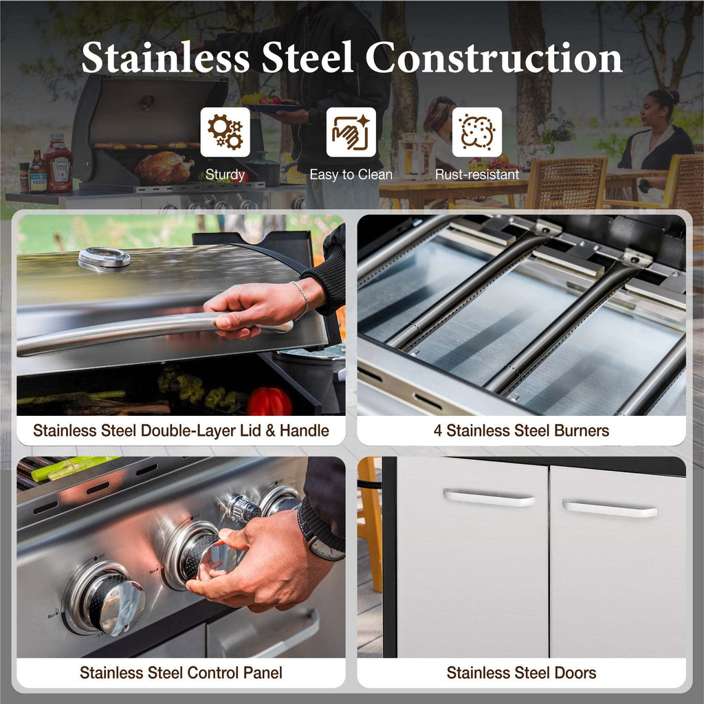 MF Studio 4 Burner Propane Gas Outdoor Grill with Side Burner Stainless Steel BBQ Grill