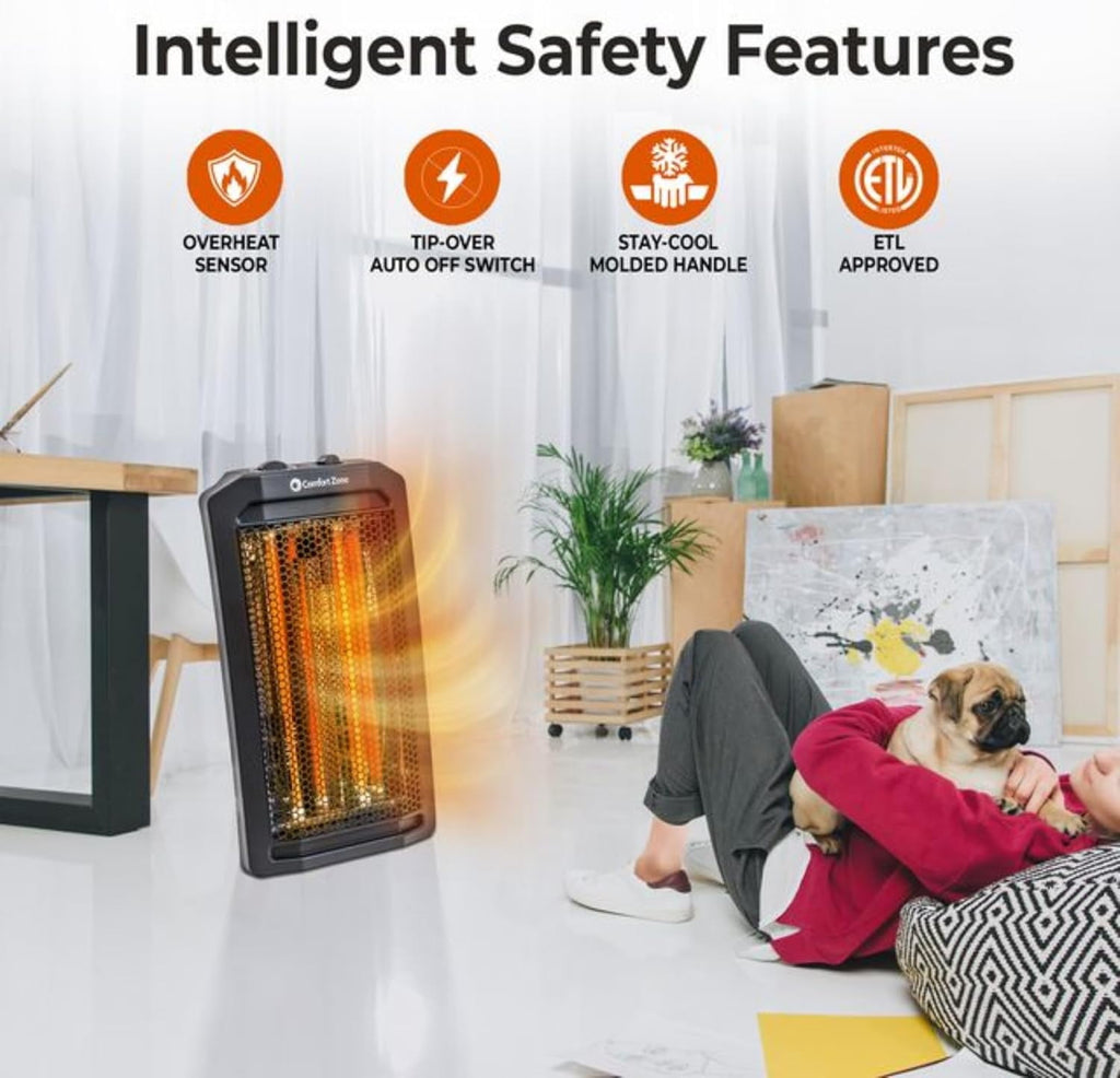 Comfort Zone Infrared Tower Heater, 1500W, Thermostat, 2 Settings