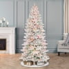 Puleo International 7.5' Pre-Lit Slim Flocked Fraser Fir Artifical Christmas Tree with 500 UL-Listed Multi-Color Incandescent Lights