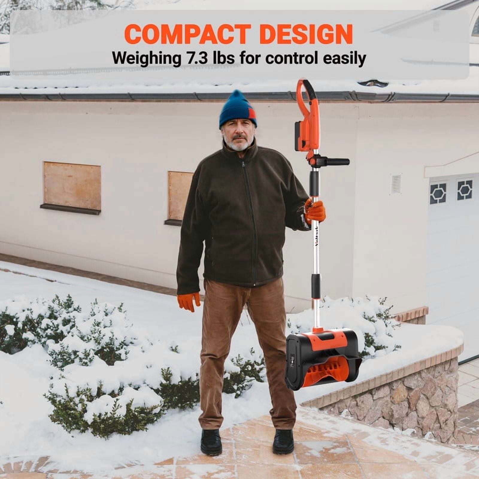 VOLTASK 24V 11-inch Cordless Snow Shovel 7.3lbs Lightweight Electric Snow Blower with 4-Ah Battery & Quick Charger Included for Driveway & Sidewalks