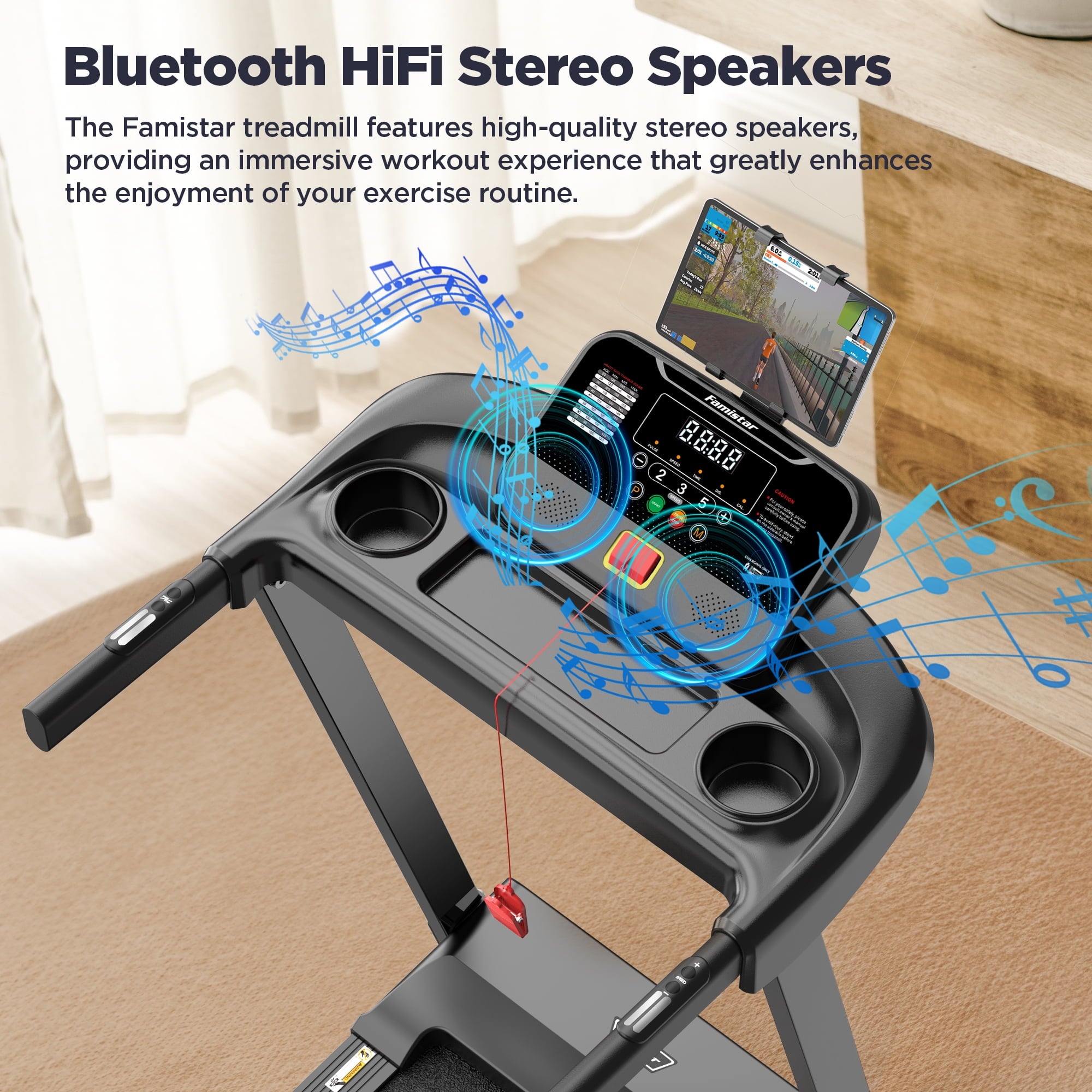 Treadmill for Home, Portable Folding Electric Exercise Treadmill with Adjustable Incline, APP Control, 64 Programs, 300 lb Capacity, 7.5MPH, Bluetooth Speakers, Running Walking Jogging, 12/23 Update