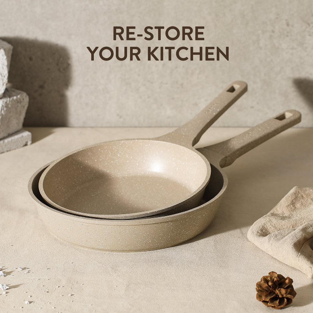 Carote Nonstick Cookware Set 7-Piece,Kitchen Pots and Pans Set,Stay-Cool Handles,Induction Compatible,Cookware Set for RV and Camping,Taupe