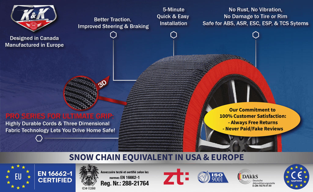 K&K Automotive Snow Socks for Tires Pro Series for Truck SUV Van Car, Winter Emergency Kit