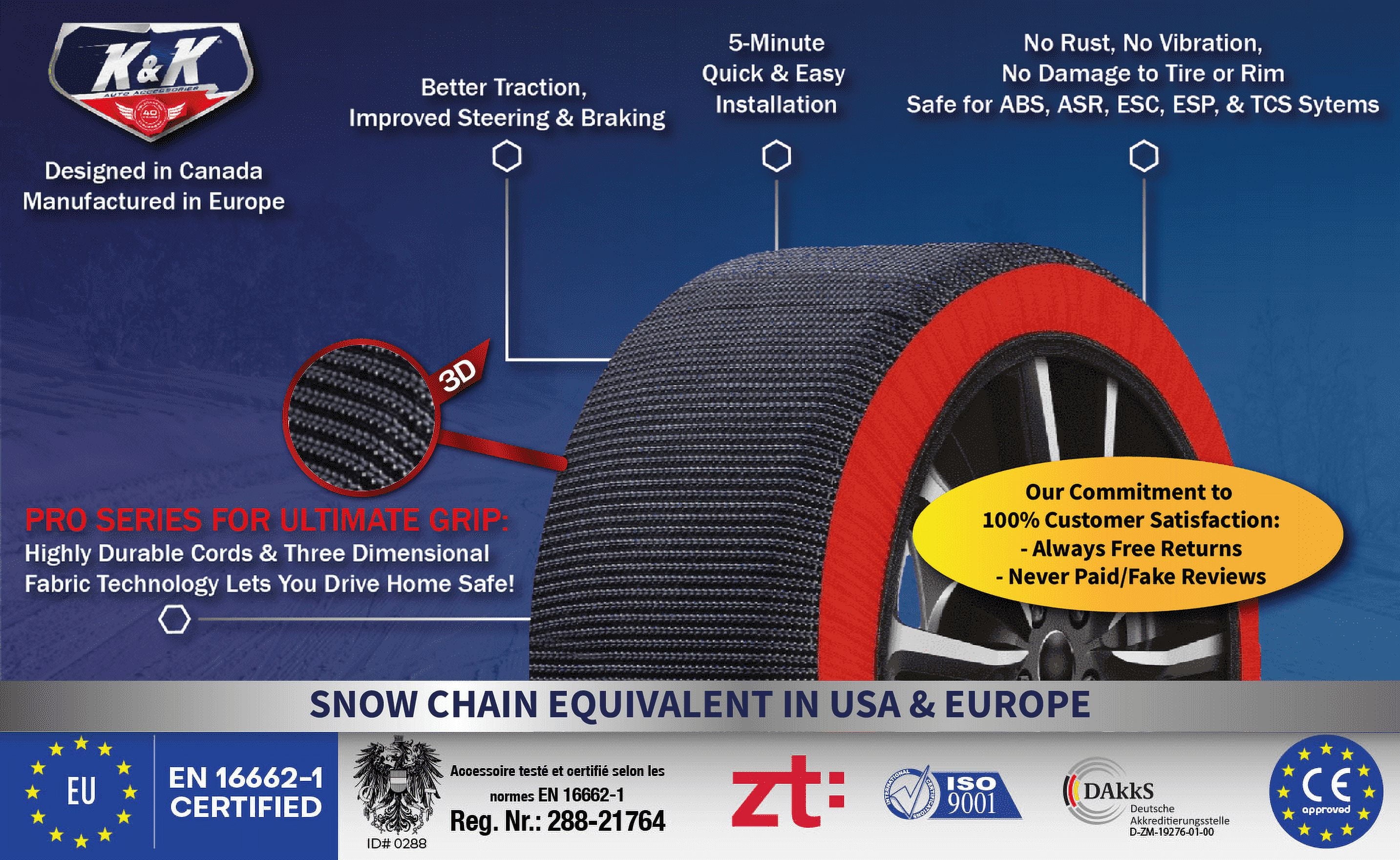 K&K Automotive Snow Socks for Tires Pro Series for Truck SUV Van Car, Winter Emergency Kit