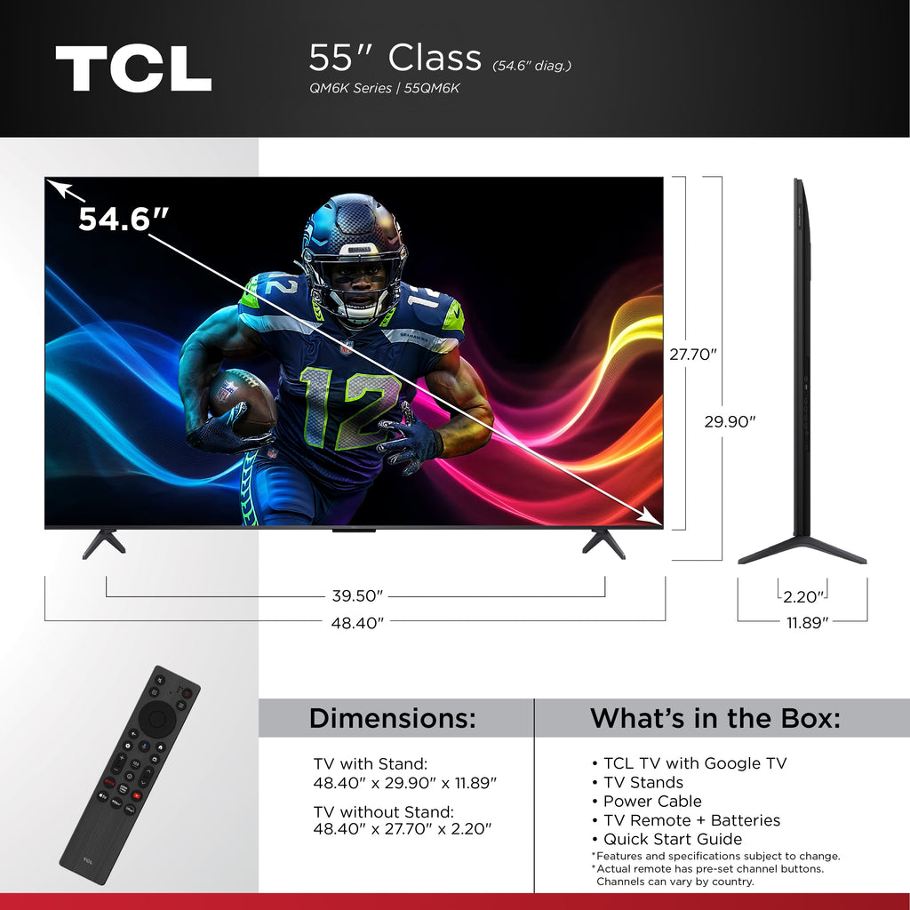 TCL 55" QM6K Series QD-Mini LED QLED 4K UHD Smart TV with Google TV (NEW 2025) 55QM6K