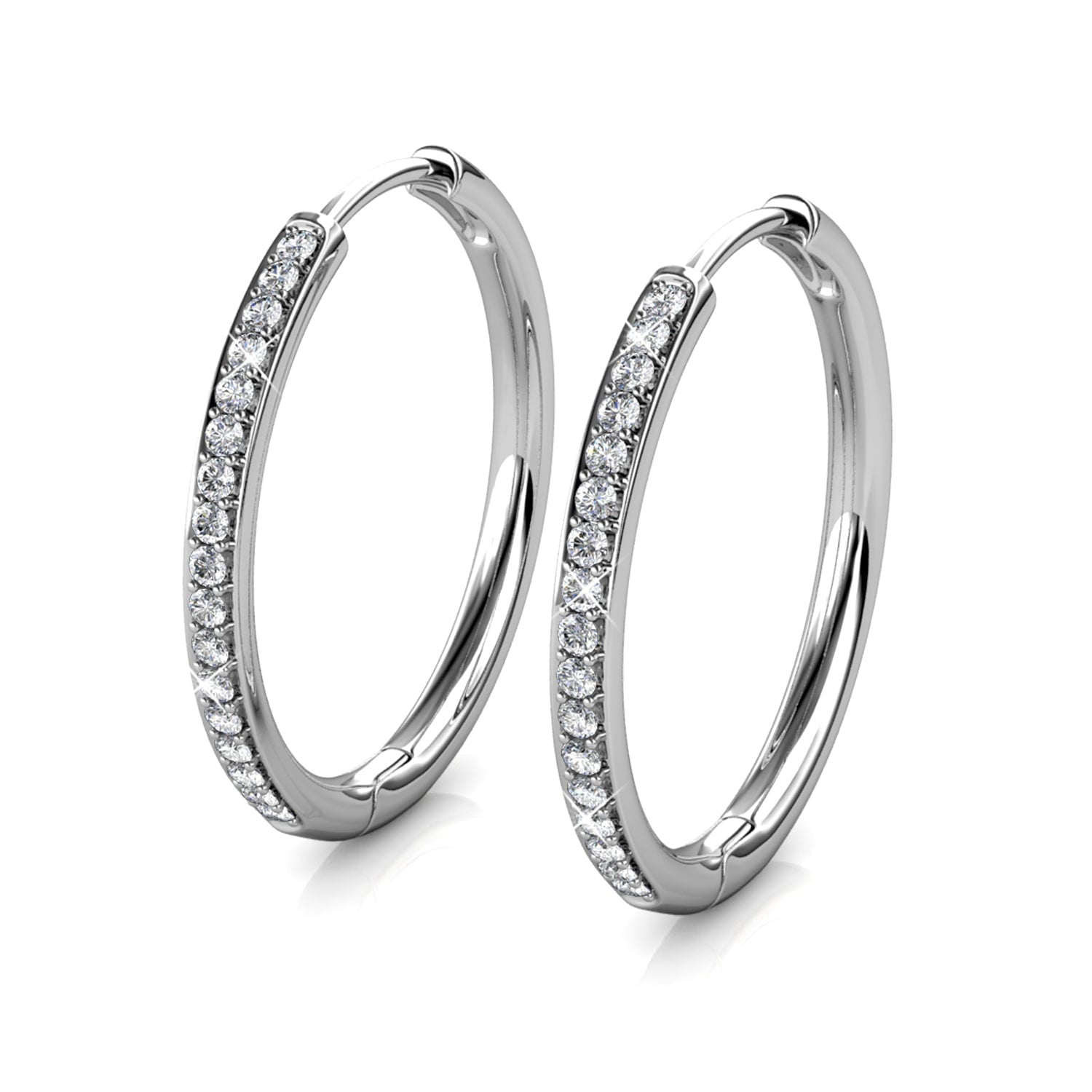 Cate & Chloe Bianca 18k White Gold Plated 25mm Hoop Earrings with Swarovski Crystals for Women