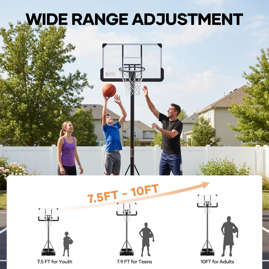 MaxKare 44In Basketball Hoop 7.5 ft to 10 ft Height Upgrade Large Base Portable Basketball Goal System with Quick Adjustment for Full Range of Players Indoor Outdoor Use