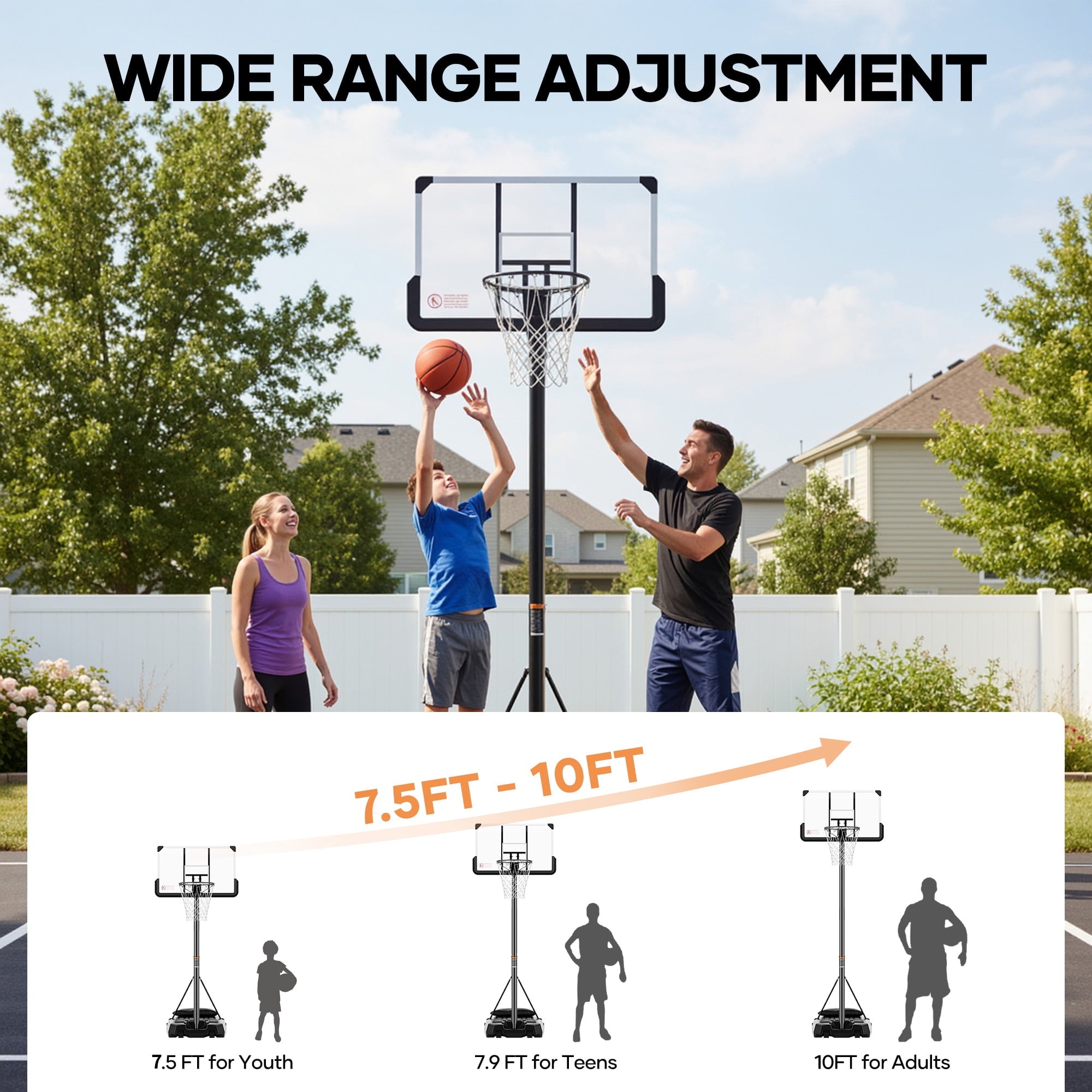 MaxKare 44In Basketball Hoop 7.5 ft to 10 ft Height Upgrade Large Base Portable Basketball Goal System with Quick Adjustment for Full Range of Players Indoor Outdoor Use
