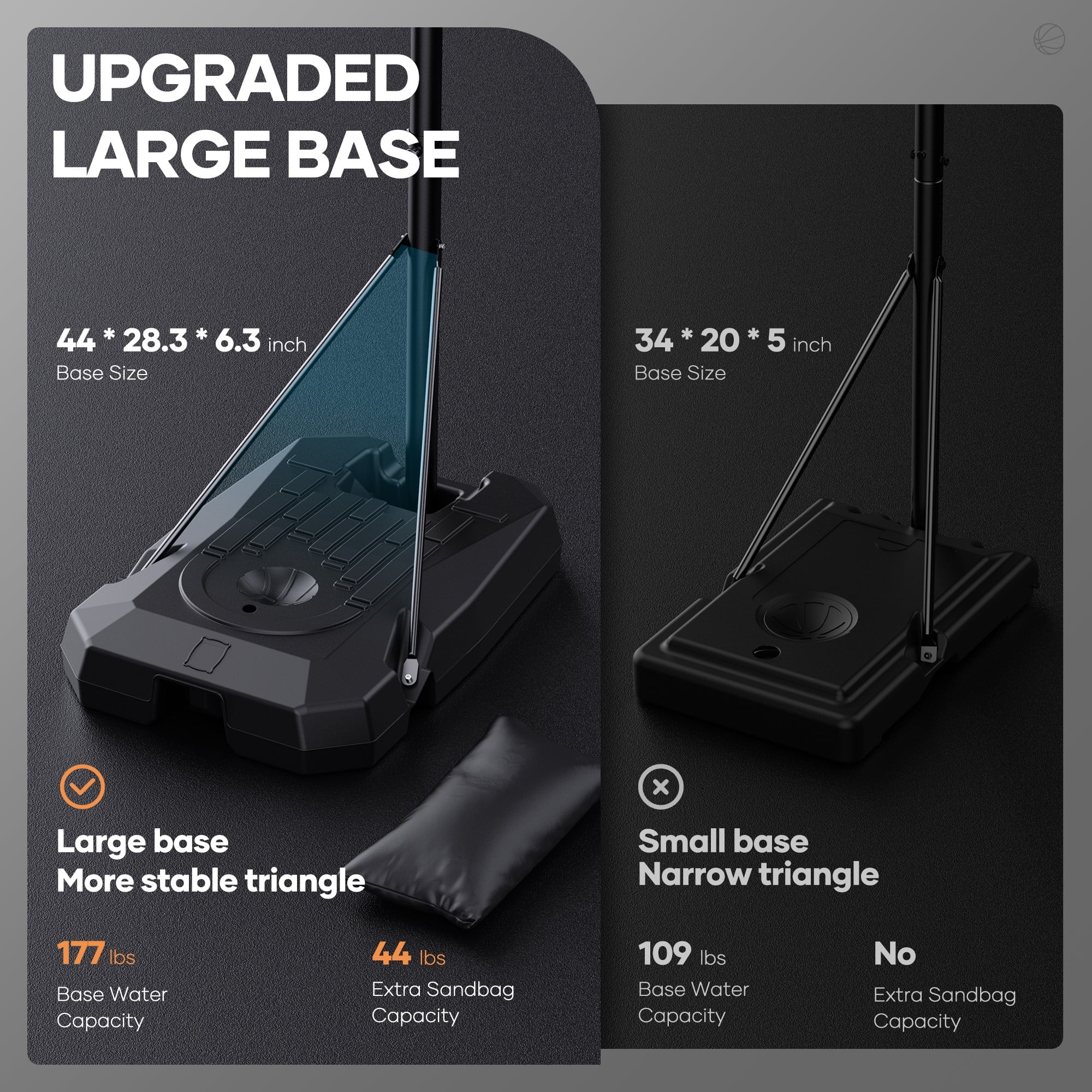 MaxKare 44In Basketball Hoop 7.5 ft to 10 ft Height Upgrade Large Base Portable Basketball Goal System with Quick Adjustment for Full Range of Players Indoor Outdoor Use