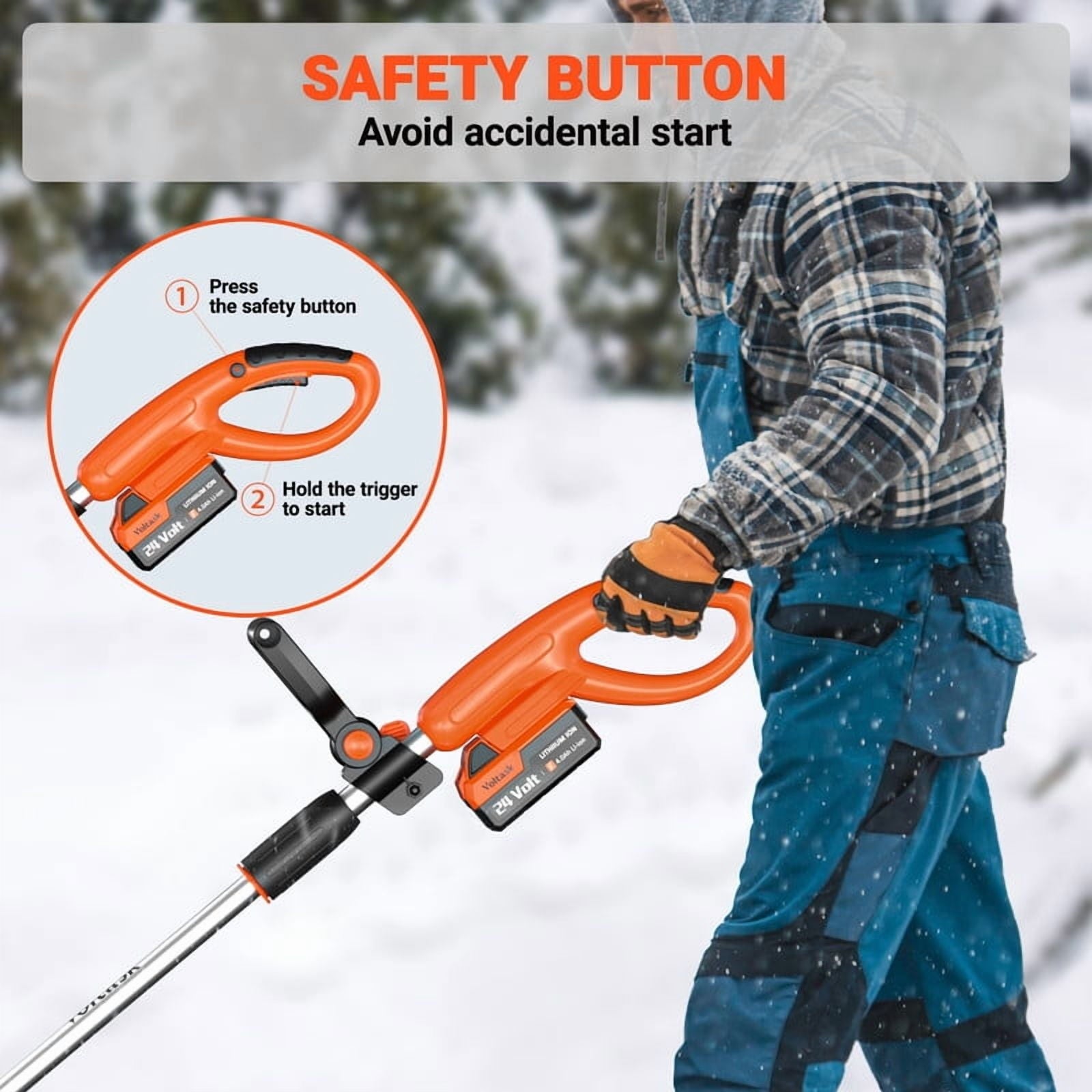 VOLTASK 24V 11-inch Cordless Snow Shovel 7.3lbs Lightweight Electric Snow Blower with 4-Ah Battery & Quick Charger Included for Driveway & Sidewalks