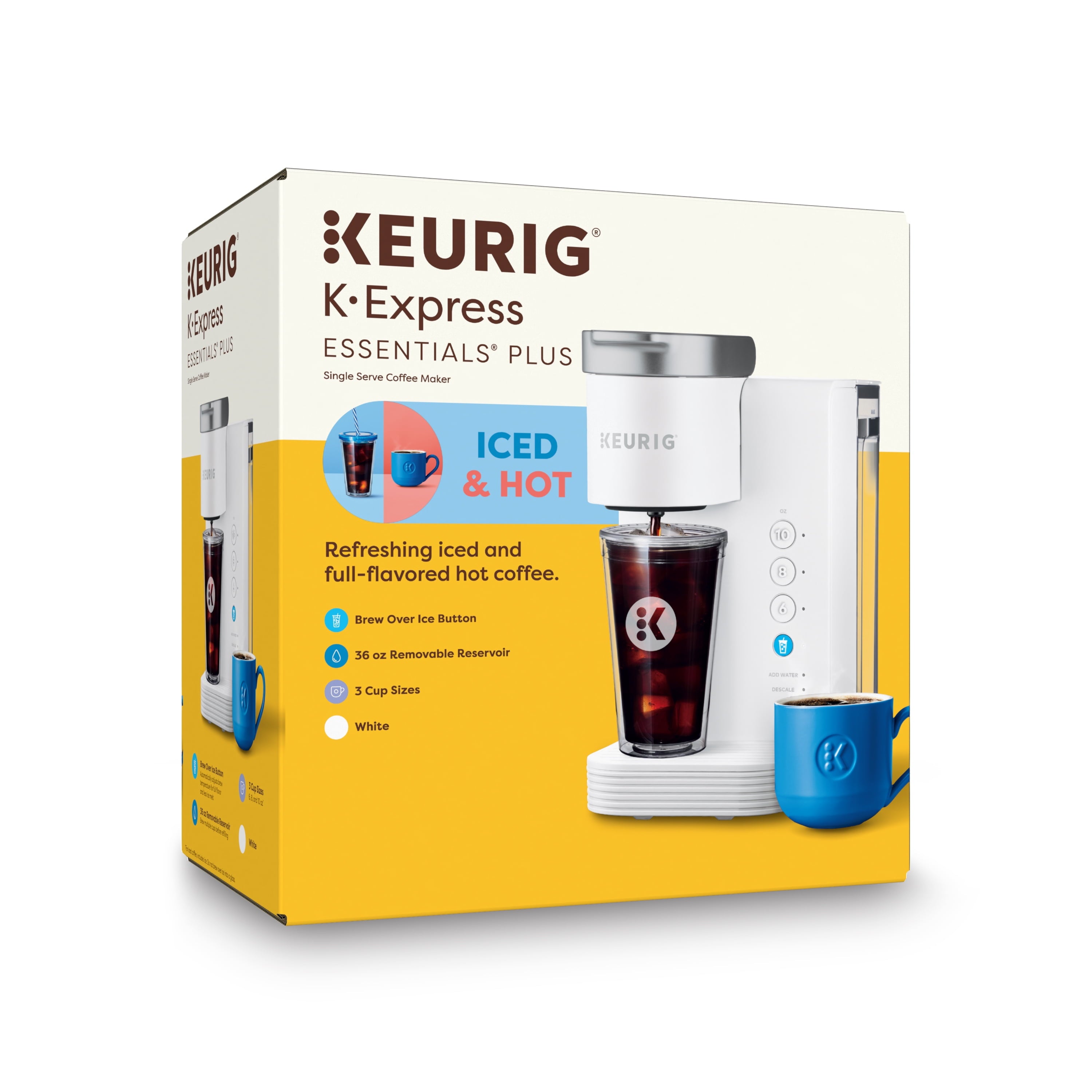 Keurig K-Express Essentials Plus, Iced and Hot Single-Serve K-Cup Pod Coffee Maker, White