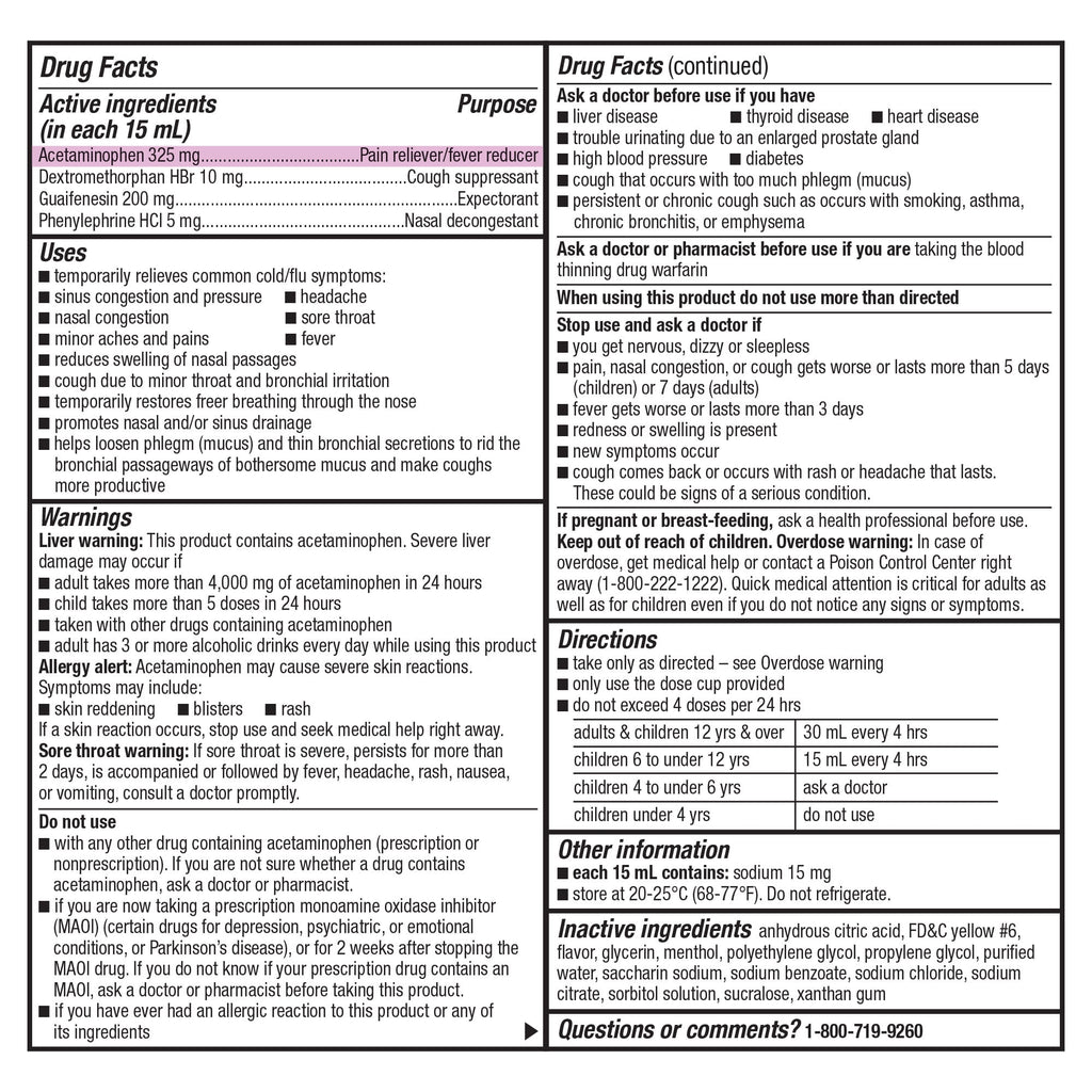 Equate Daytime Severe Cold & Flu Relief, Maximum Strength Liquid Cold Medicine, Non-Drowsy