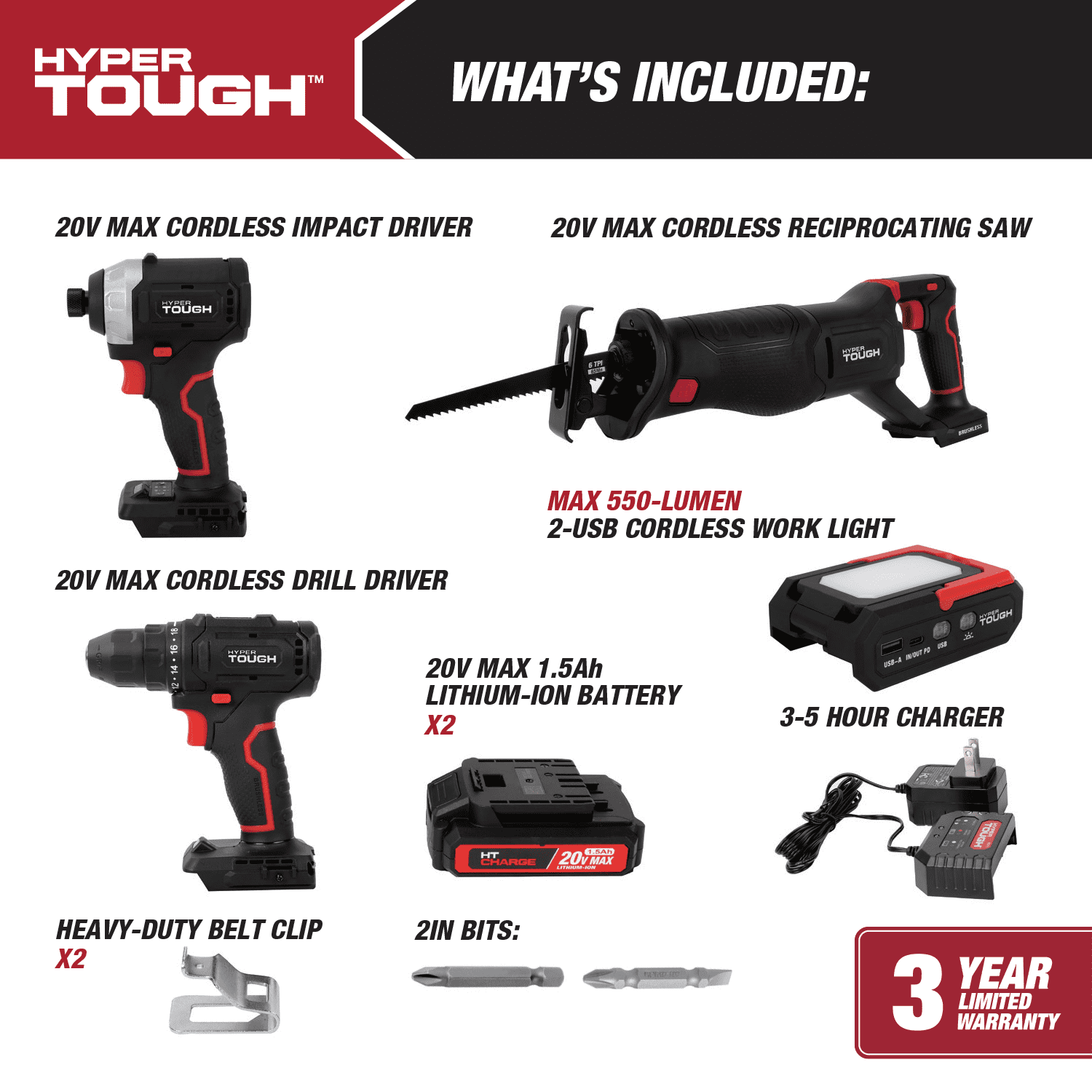 Hyper Tough 20V Brushless 4-Tool Combo Kit