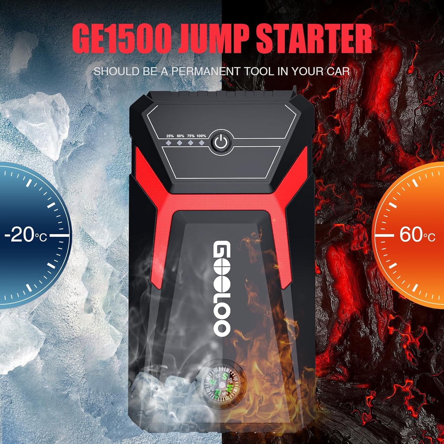 GOOLOO Car Jump Starter,1500A Peak  12V Battery Jump Box with Quick Charge Out(Up to 6.0L Gas and 4.0L Diesel Engines),GE1500 Portable Battery Booster Pack Power Bank Car Starter