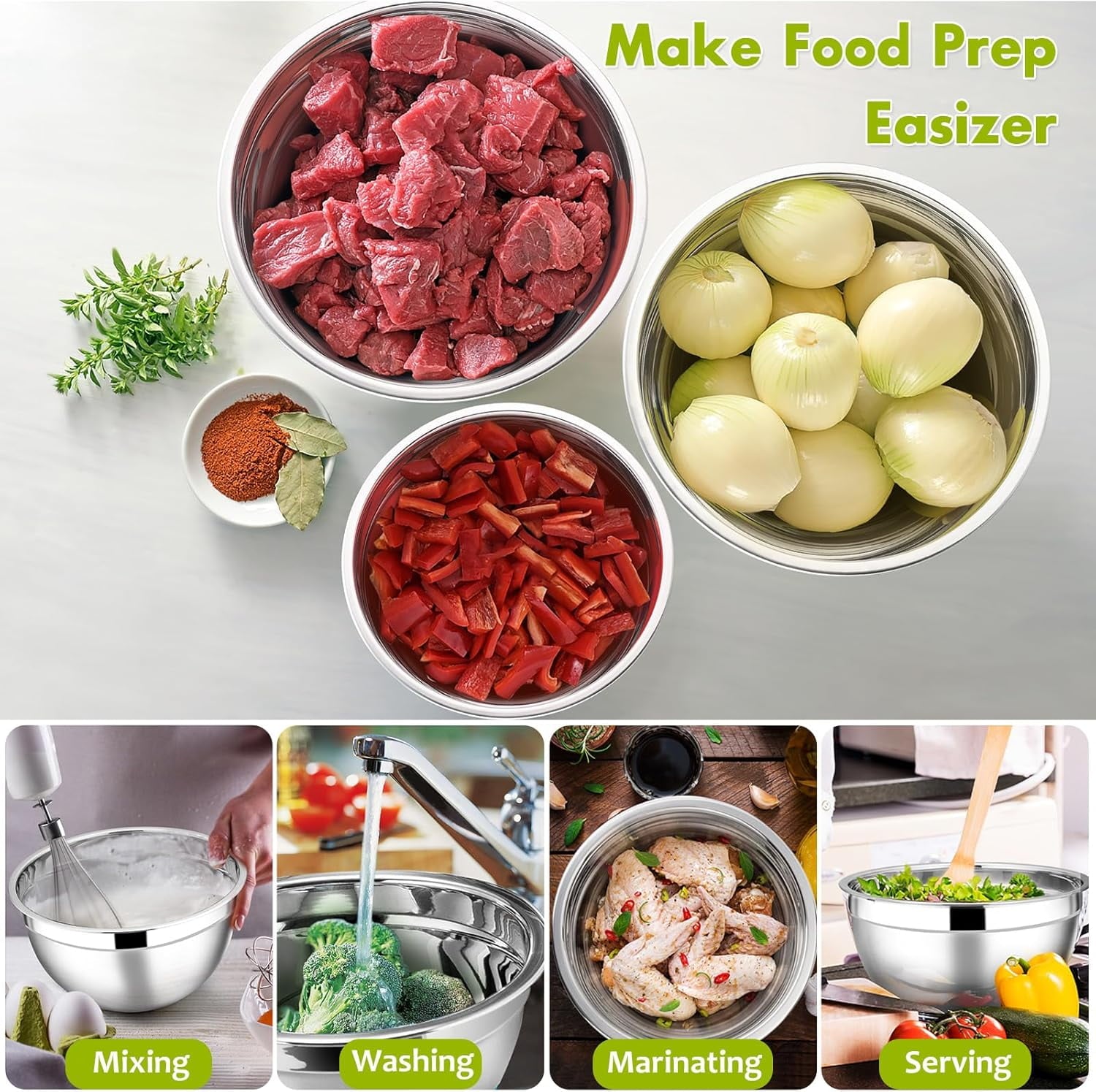 Mixing Bowls with Lids Set of 5, Vesteel Stainless Steel Mixing Bowls Metal Nesting Salad Bowls, Size 4.5, 3, 1.5, 1, 0.7 QT Great for Cooking, Baking, Serving - Multi-Color