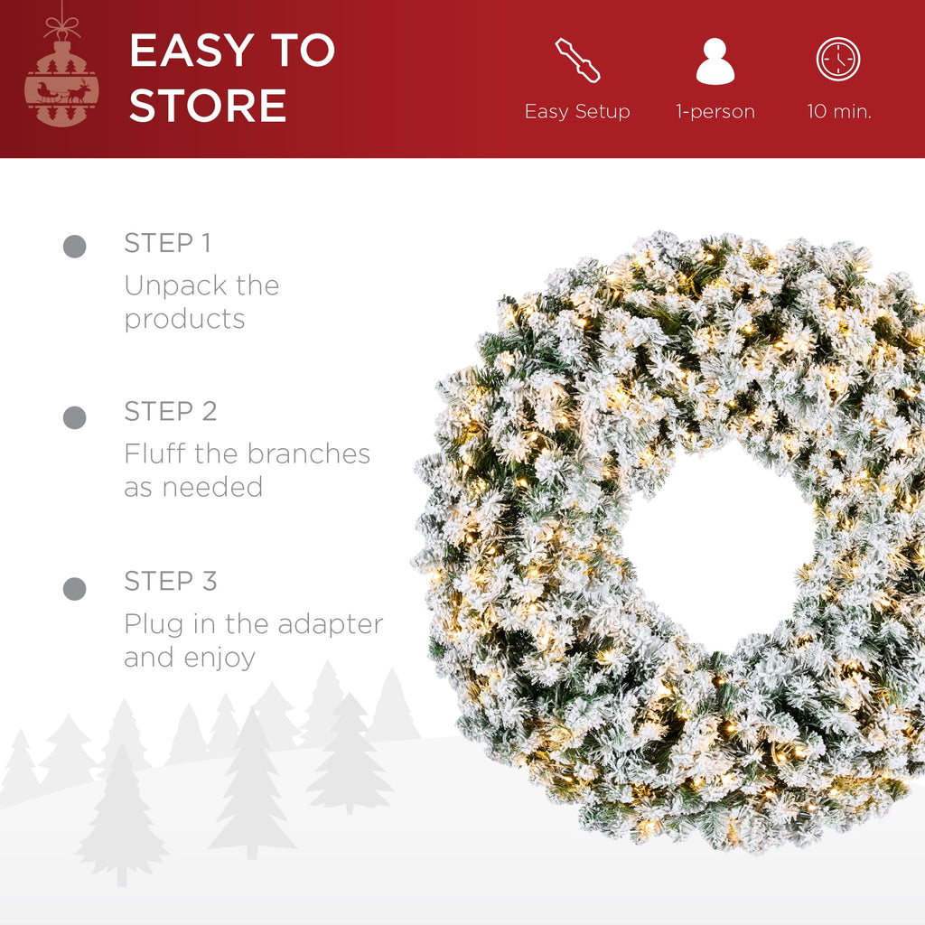 Best Choice Products 30in Artificial Pre-Lit Flocked Fir Christmas Wreath Decoration w/ 100 2-in-1 LED Lights, 220 Tips